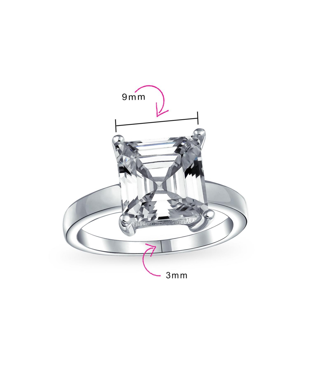 Bling Jewelry Classic 3CT Cz Square Asscher Cut Cubic Zirconia Solitaire Promise Ring Sterling Silver