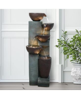 5-Tier Cascading Indoor/Outdoor Water Fountain with LED Lights - 39.7" High Large Waterfall Floor Standing Fountain for Garden, Patio, Yard, and Deck Decor - Relaxing Outdoor Water Feature