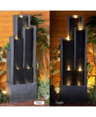5-Tier Modern Water Fountain, Indoor/Outdoor Resin Water Fountains with Soothing Water Sounds & Warm LED Light, Perfect for Garden, Patio, Home & Office