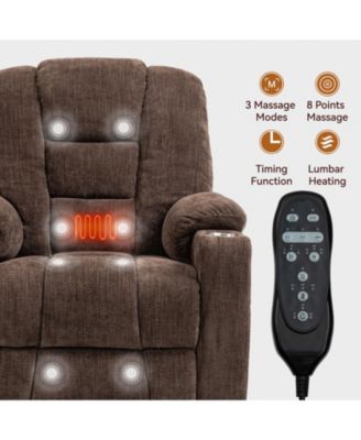 Large Power Lift Recliner Chair with Massage and Heat for Elderly Overstuffed Wide Recliners Heavy Duty Motion Mechanism with USB and Type C Ports 2 Steel Cup Holders Brown