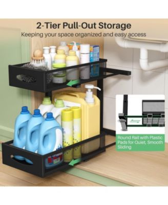 Under Sink Organizer, 2 Tier Pull out Cabinet Organizer Baskets with Mesh Sliding Drawers, Slide out Storage Shelf for Home, Kitchen, Bathroom, Pantry, Office Cabinet, Countertop(1 Pack)