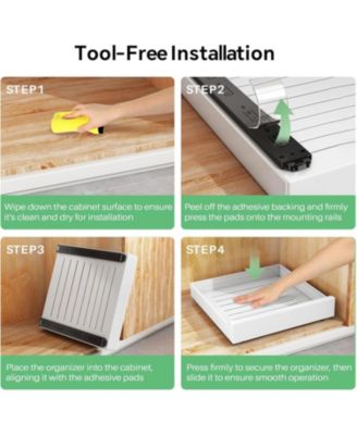 Pull out Cabinet Organizer, 21"Deep, 11.8"Wide Full-Extension Heavy Duty Slide out Drawers with Nano Adhesive, Roll Out Shelves Sliding Cabinet for Kitchen, Bathroom, Pantry,Under Sink Storage(White)