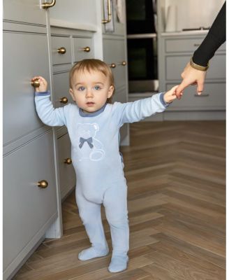 Baby and Toddler "Teddy Snuggles" Embossed Cotton Rich Velour Footie