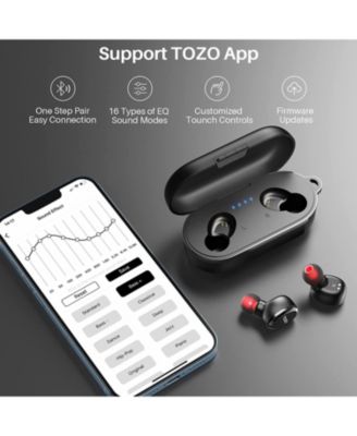 T10S Bluetooth Wireless Earbuds, Waterproof, Touch Controls with Wireless Charging Case - Blue
