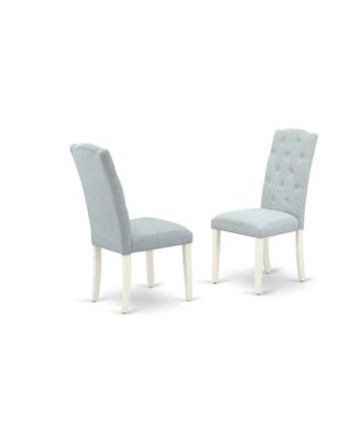 6-Pc Dining Room Set- 4 Padded Parson Chairs with Baby Blue Linen Fabric Seat and Button Tufted Chair Back