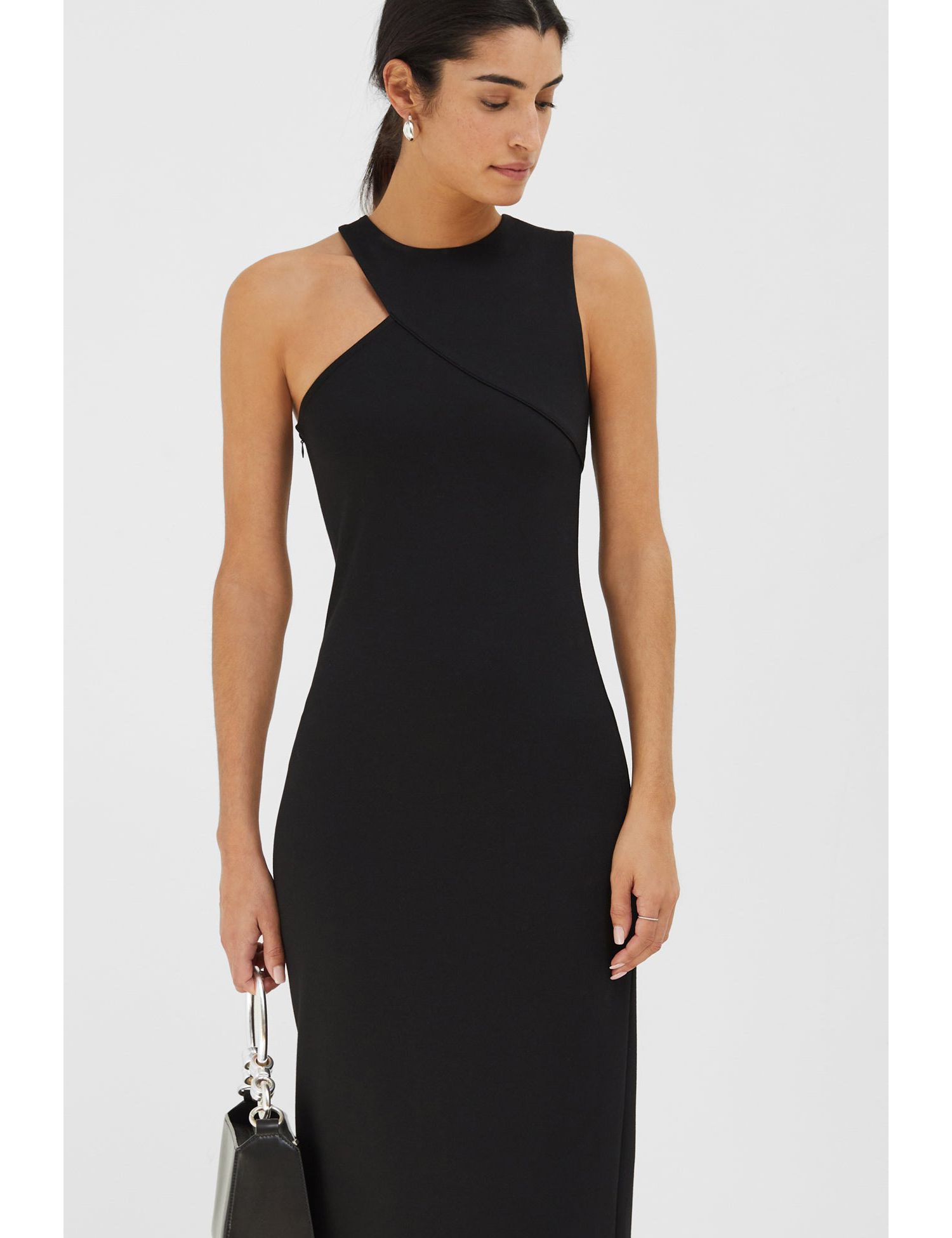 Women's Sabrina Shoulder-Cutout Straight Midi Dress with Back Slit