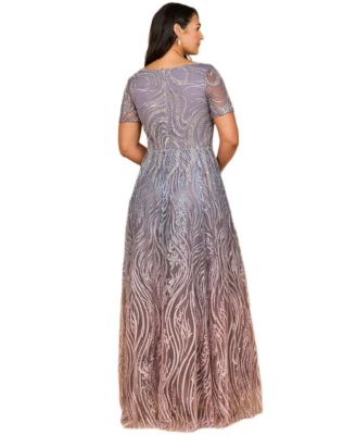 Women's 28961 - Short Sleeve V-Neck Beaded Ballgown