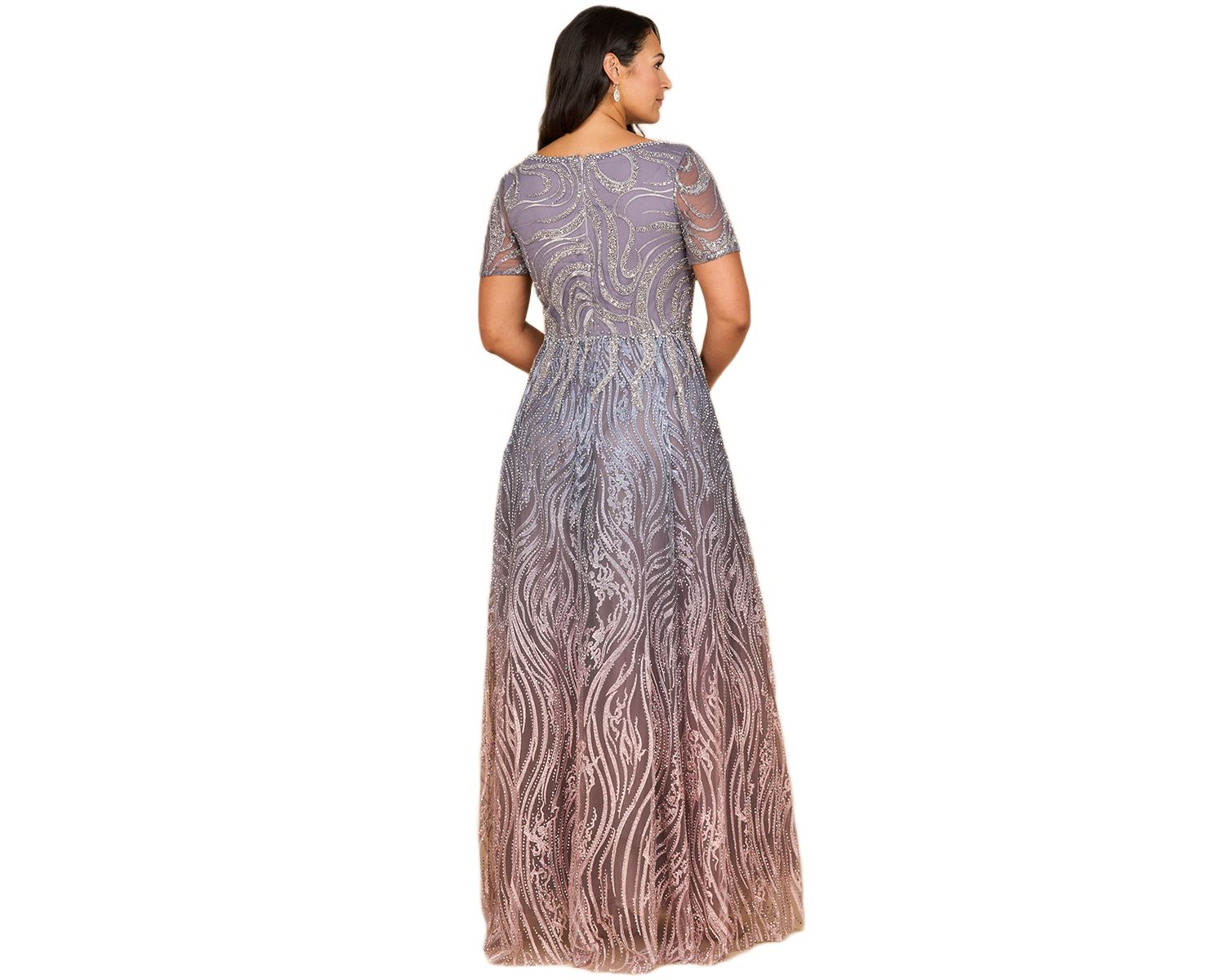 Women's Short Sleeve V-Neck Beaded Ballgown