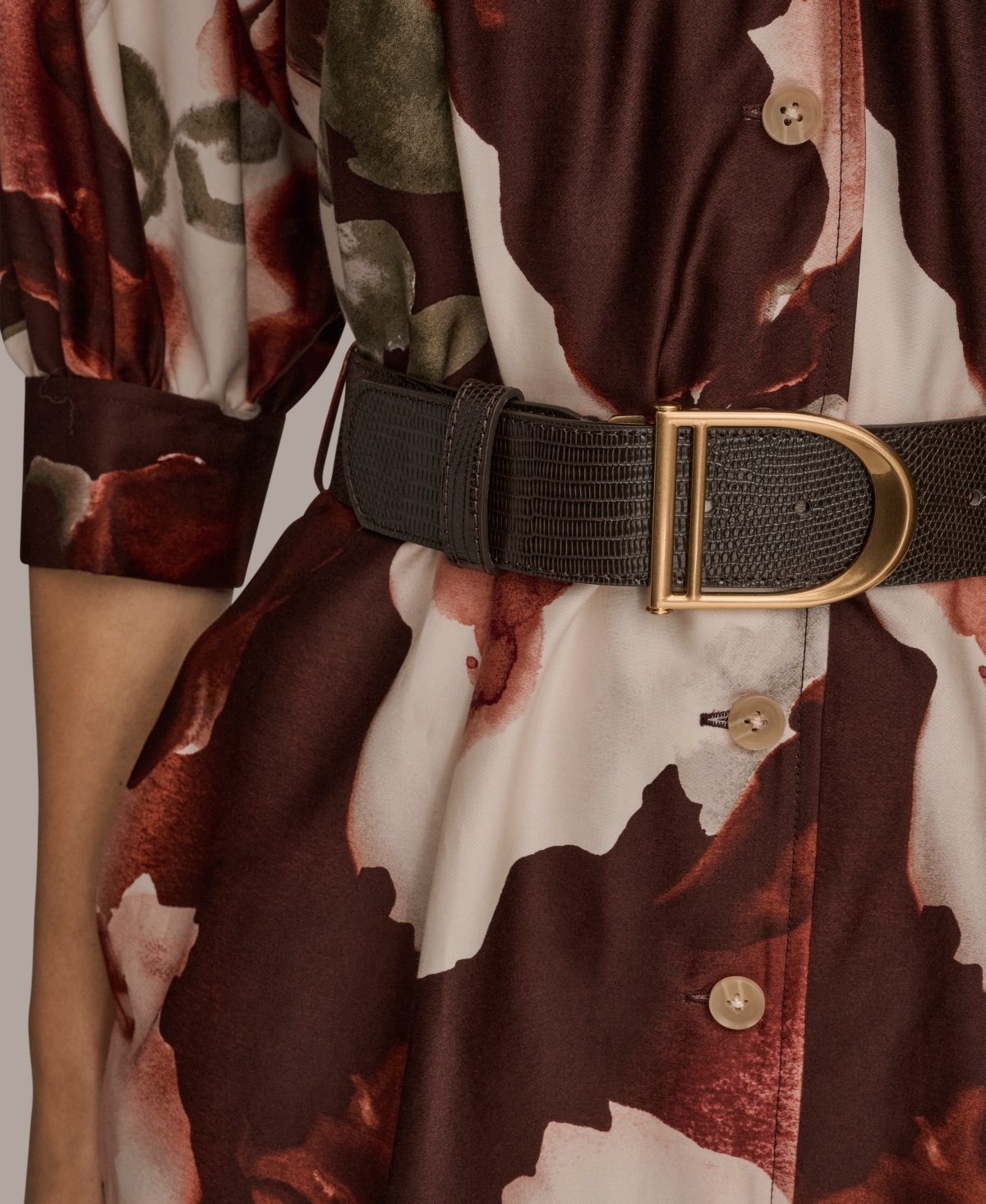 Donna Karan Floral Print Belted Shirtdress In Multi