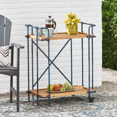 Streamdale Rustic Firwood Bar Cart with Iron Wheels