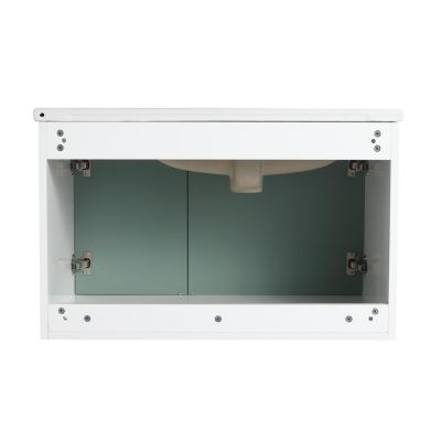 Modern Wave Plate Vanity with Soft-Closing Door, Ceramic Sink