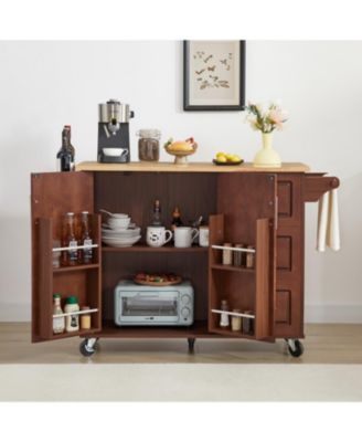 Drop Leaf Rolling Kitchen Island with Storage