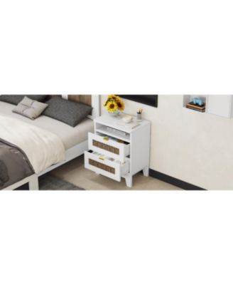 Farmhouse Nightstand with Drawer & Wooden Decoration