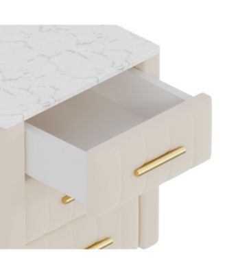  Upholstered Nightstand - 3 Drawers, Metal Legs & Marbling Top