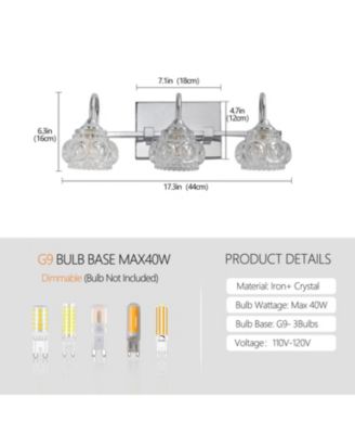 Streamdale Brushed Nickel Finish Vintage Crystal Vanity Light - Elegant 3-Light Bathroom Mirror Fixture with Clear Glass Shades