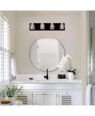 4-Light Black and Gold Vanity Light Fixture with Crystal Shade