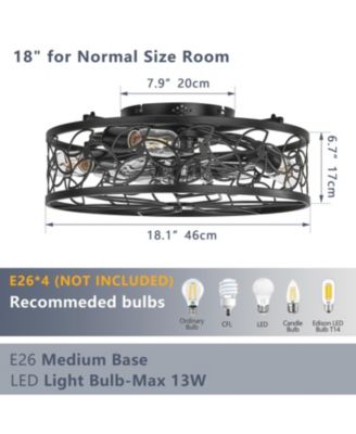 Streamdale Black Vintage Caged Ceiling Fan with Remote - 18.1", Industrial Style