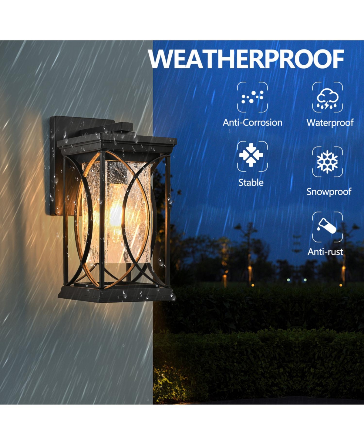 Streamdale Outdoor Wall Lantern with Crackled Glass - Modern Decorative Sconce for Porch, Patio, Entryway (Bulb Not Included)