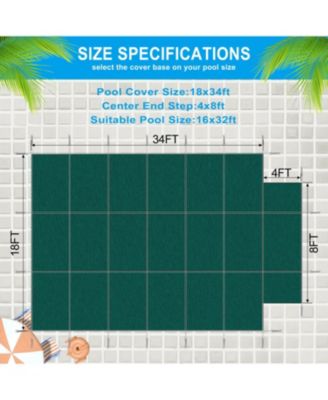 Pool Safety Cover, 16x32' Inground, Green, with 4x8' Step, Triple Stitched Mesh