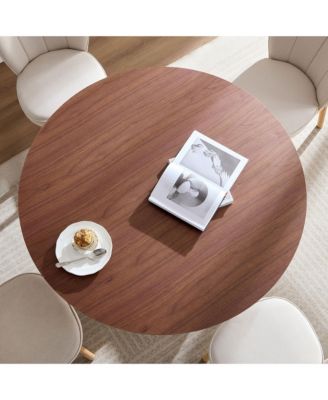 Round Modern Style MDF Wood Dining Table in Walnut Suitable for Kitchen, Living Room, Cafe, Milk Tea Shop