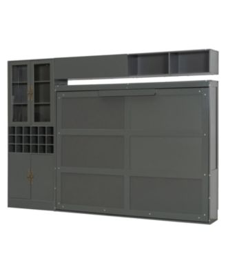 Queen Size Murphy Bed Wall Bed with Sofa Shelves USB & Light