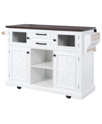 Kitchen Island with Drop Leaf & Power Outlet