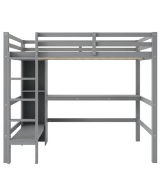 Full Size Wood Loft Bed with Multifunction Shelves and Under-bed Desk Bed