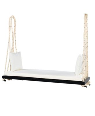 Patio Wooden Swing Chair with Cushion & Ropes