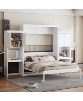 Queen Size Murphy Bed with Desk Vanity and Cabinets