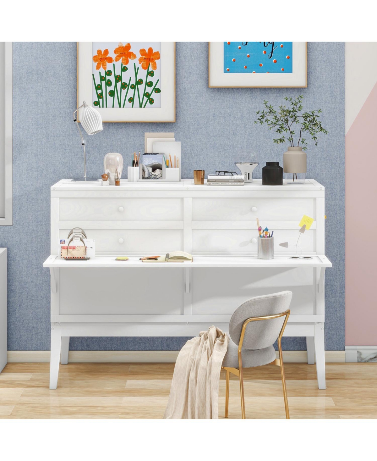 Streamdale Furniture Queen Size Murphy Bed with Built-In Charging Station and a Shelf