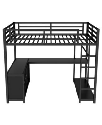 Metal Loft Bed with Wardrobe & Desk Full Size Black