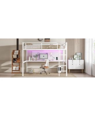 Queen Size Loft Bed with Power & LED - White