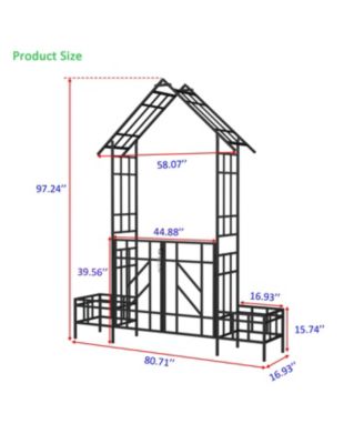 Metal Garden Arch with Gate & Planters