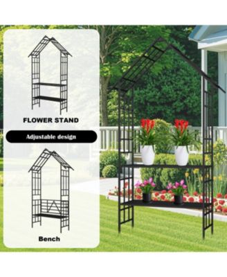 Metal Garden Arch Bench Flower Stand Climbing Plants Support Black