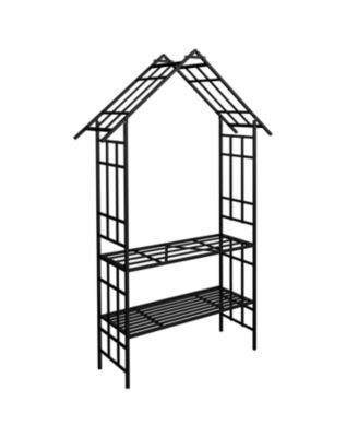 Metal Garden Arch Bench Flower Stand Climbing Plants Support Black