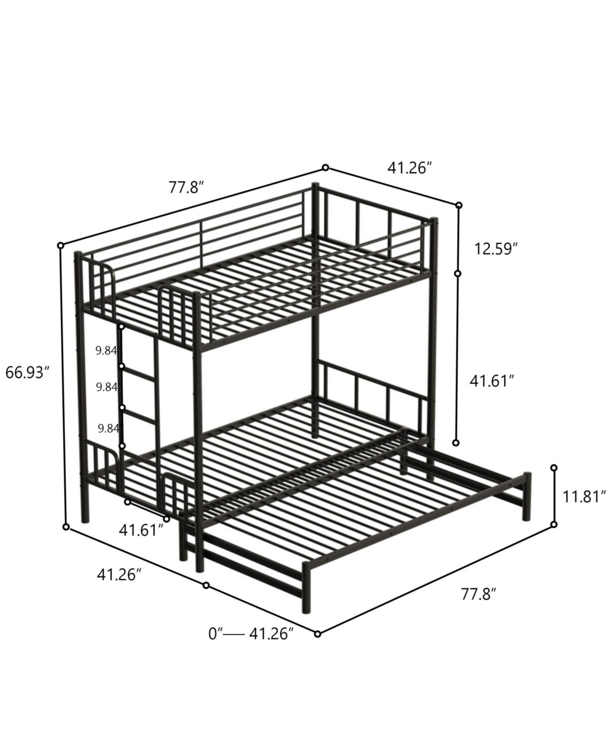 Streamdale Furniture Twin Metal Pull-Out Bunk Bed Black