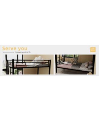 Twin Over Twin Metal Bunk Bed with Ladders & Guardrail