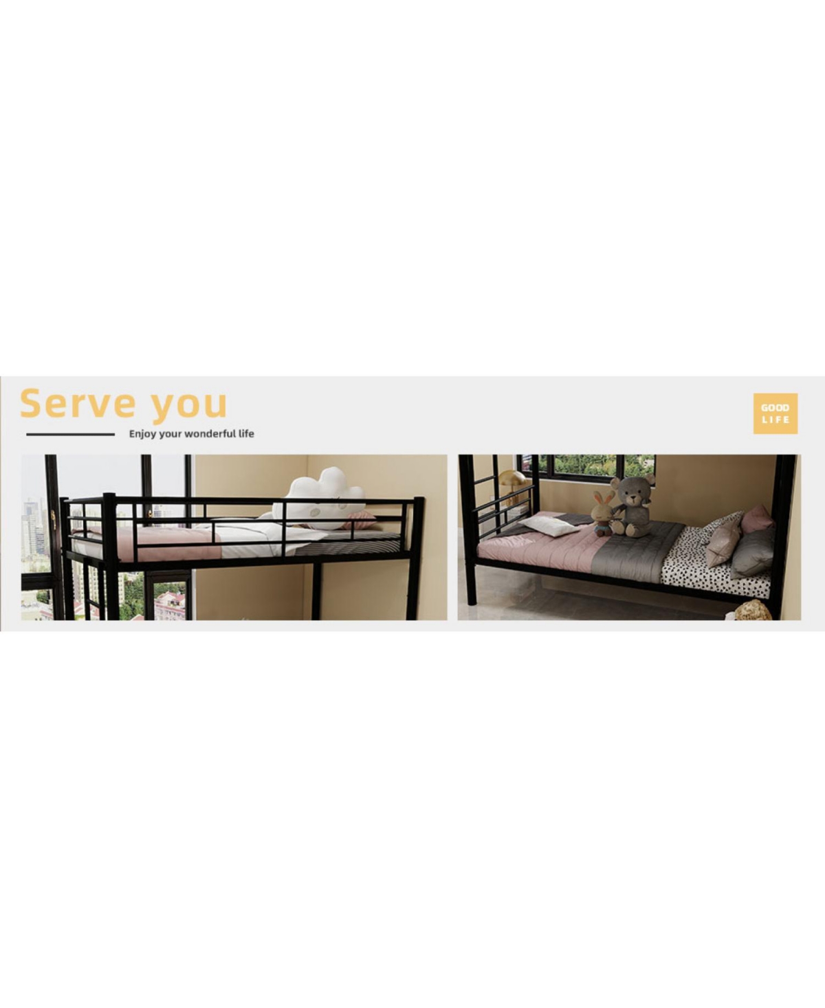 Streamdale Furniture Twin Over Twin Metal Bunk Bed with Ladders & Guardrail