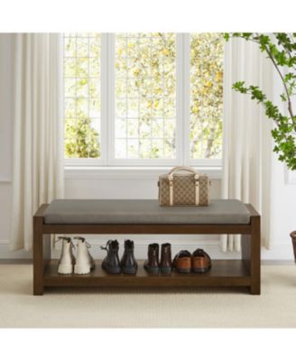 47" Accent Bench with Shoe Rack Padded Seat Removable Cushion - Granite