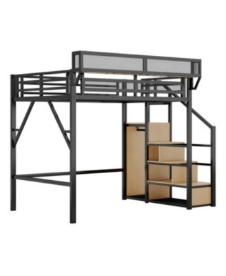 1 Count Metal Full Loft Bed with Stairs & Storage