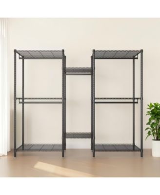 Heavy Duty Adjustable Garment Rack with Shelves &amp; Rails - Black