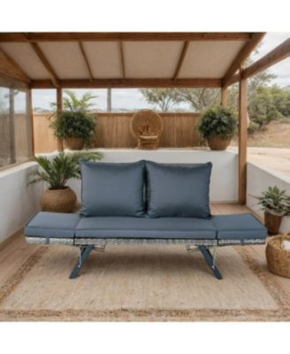 Wicker Foldable Patio Bench with Cushion