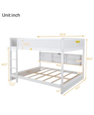 Queen Over Queen Bunk Bed with Storage Charging White