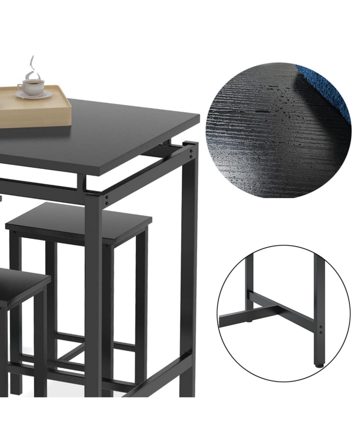 Streamdale Furniture Black Bar Table Set with 4 Stools