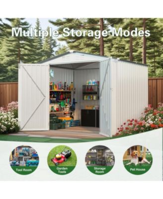 Streamdale 8x6 Metal Outdoor Storage Shed, Window, Lockable Door, White/Gray