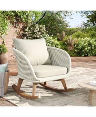 Streamdale Beige Wicker Rocking Chair with Cushions - Indoor/Outdoor