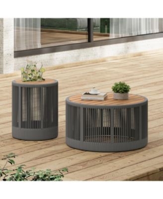 Rustic Industrial Coffee & Side Table Set - Rope Grey