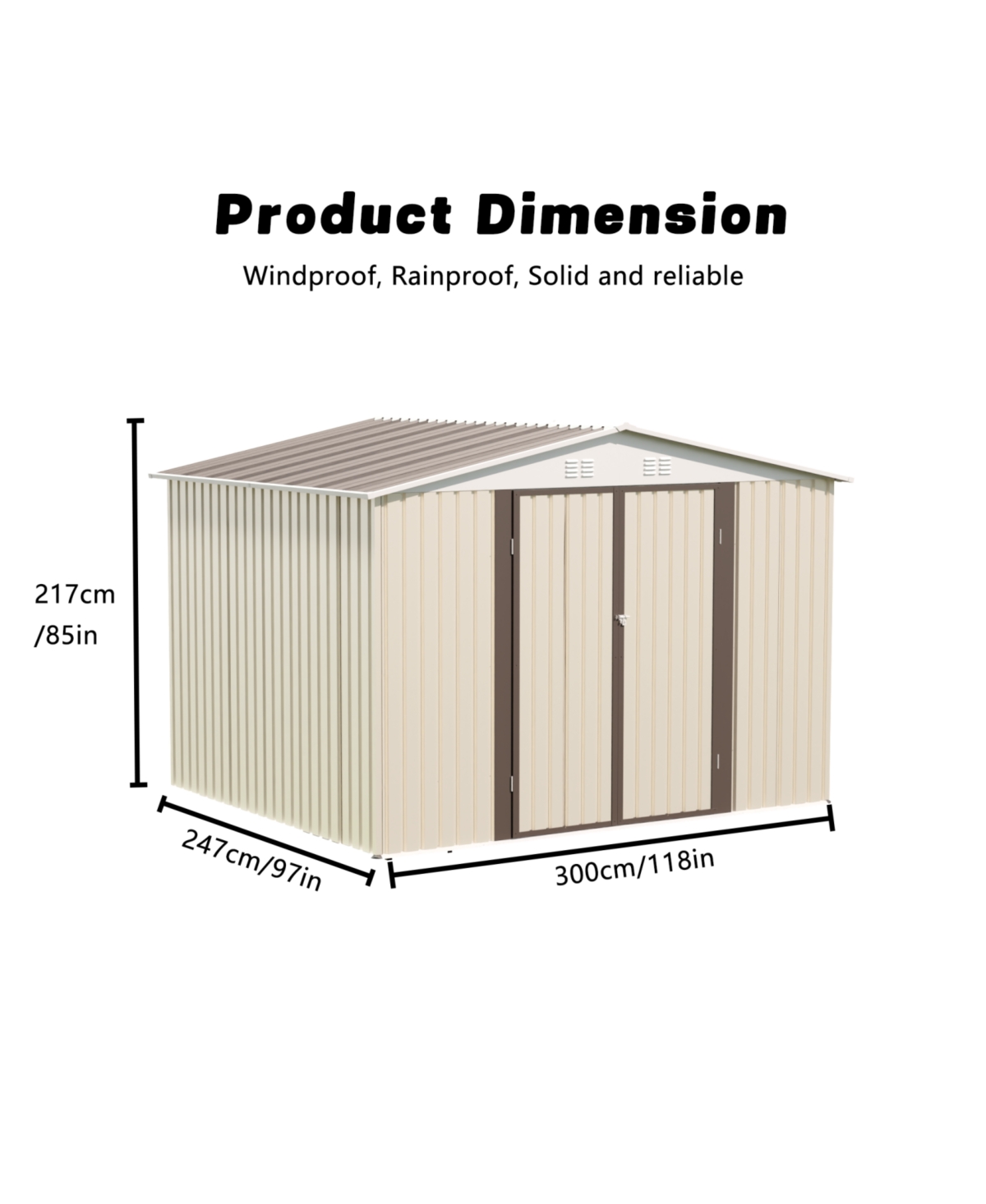 Streamdale Furniture 10x8 White Outdoor Garden Shed - Aluminum Frame, Hinged Door & Foundation
