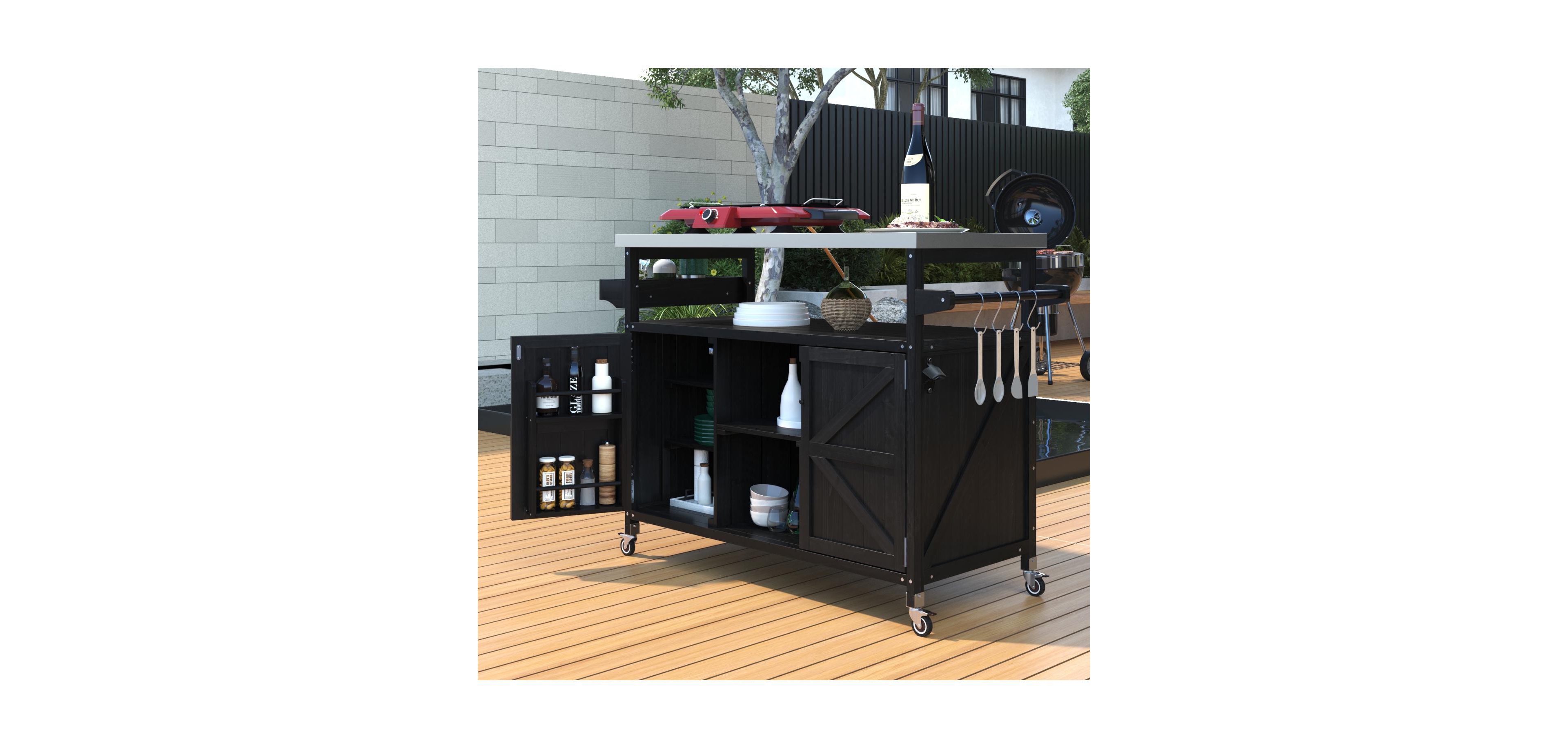 Streamdale Furniture Streamdale Outdoor Kitchen Island Rolling Bar Cart Grill Table Black