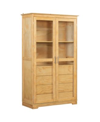 Kitchen Pantry Cabinet with Glass Doors & Drawers